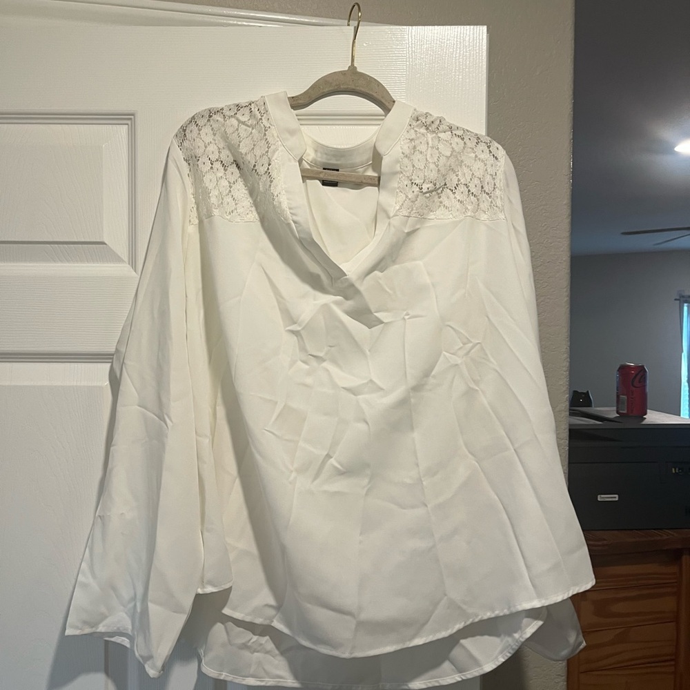SHEIN White Lace Accent Blouse